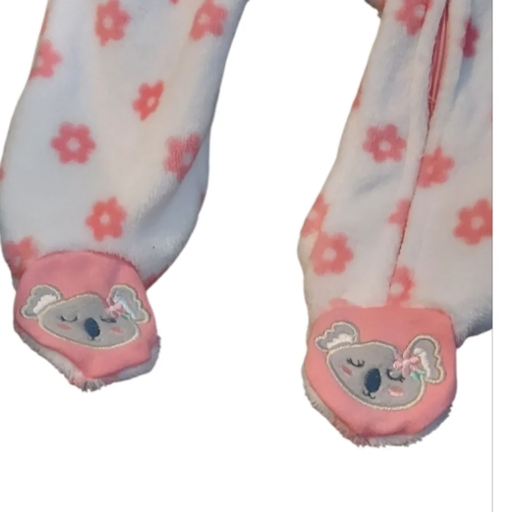 NWT Koala Print Pink and White Kids Fleece  Footie ~6-9M